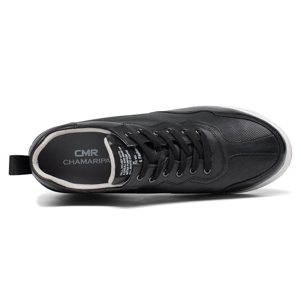 11CM / 4.33 Inches CMR CHAMARIPA Elevator Shoes - Elevate Your Style with Casual Height Increasing Elevator Shoes - Black Leather Tall Men's Shoes