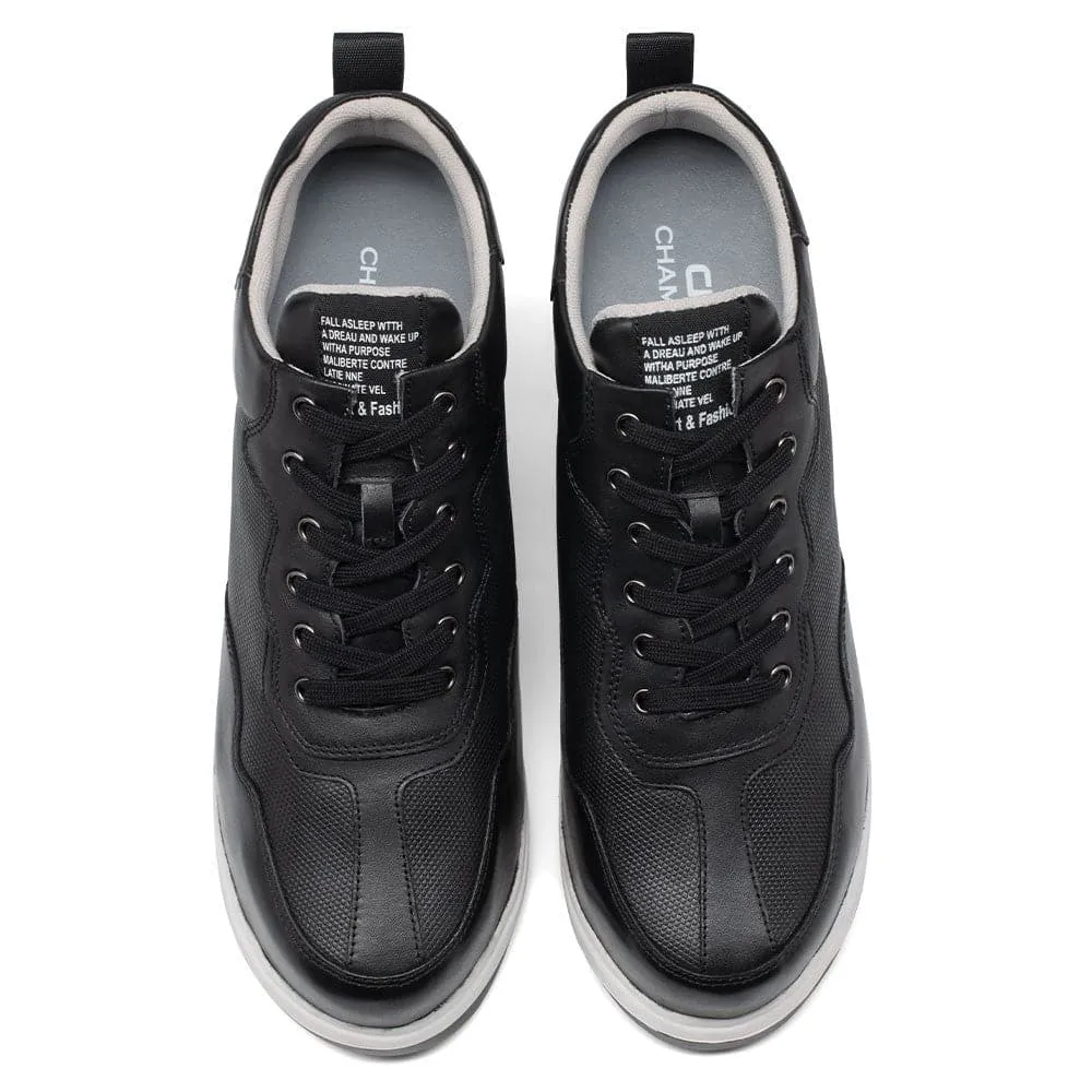11CM / 4.33 Inches CMR CHAMARIPA Elevator Shoes - Elevate Your Style with Casual Height Increasing Elevator Shoes - Black Leather Tall Men's Shoes