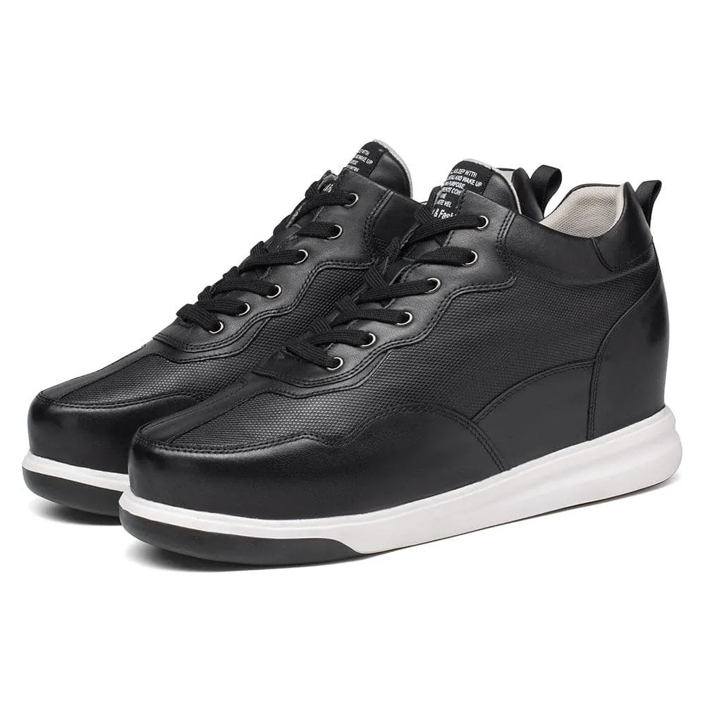 11CM / 4.33 Inches CMR CHAMARIPA Elevator Shoes - Elevate Your Style with Casual Height Increasing Elevator Shoes - Black Leather Tall Men's Shoes