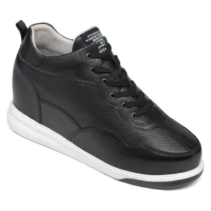11CM / 4.33 Inches CMR CHAMARIPA Elevator Shoes - Elevate Your Style with Casual Height Increasing Elevator Shoes - Black Leather Tall Men's Shoes