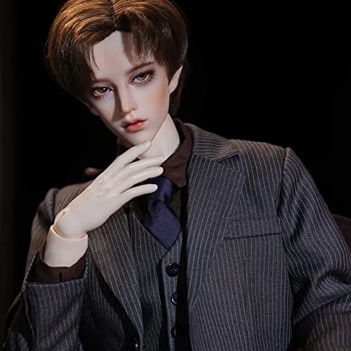 1/3 BJD Doll Handsome Boy SD Dolls Advanced Resin Ball Jointed Dolls with Full Suit   Fur Collar Coat   Leather Shoes   Short Hair   Tie, 100% Handcrafted