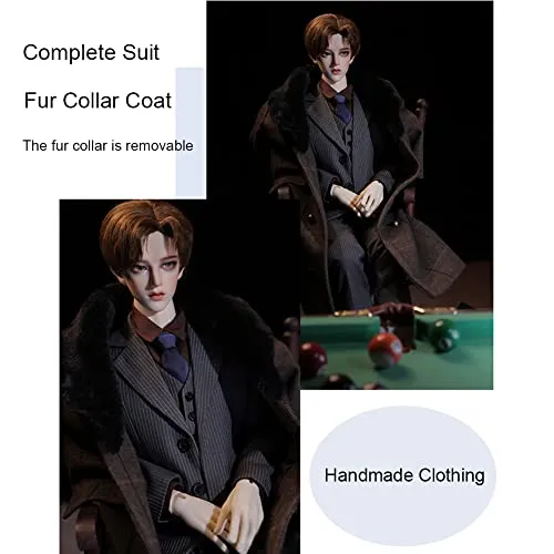 1/3 BJD Doll Handsome Boy SD Dolls Advanced Resin Ball Jointed Dolls with Full Suit   Fur Collar Coat   Leather Shoes   Short Hair   Tie, 100% Handcrafted