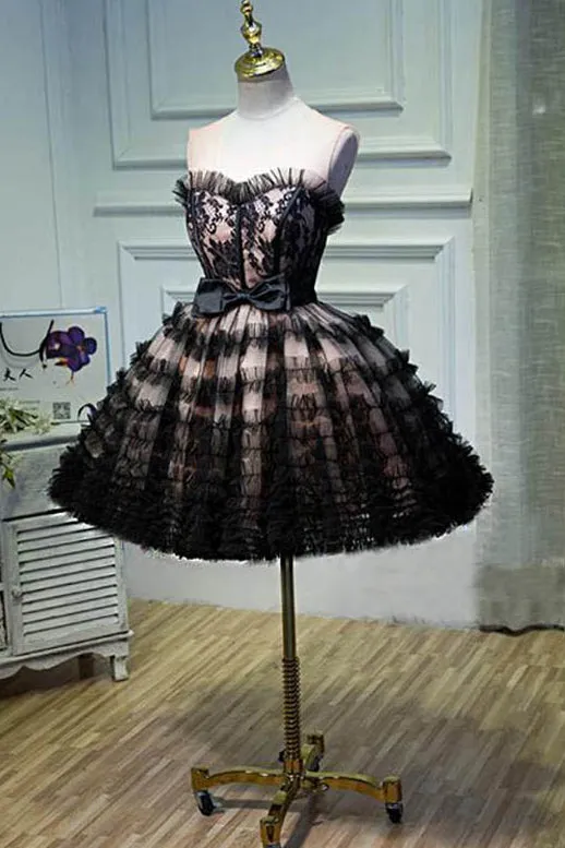 A Line Sheer Neck Tulle Homecoming Dresses with Bowknot N1979