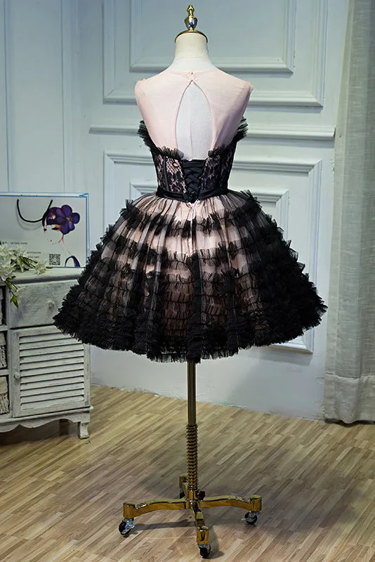 A Line Sheer Neck Tulle Homecoming Dresses with Bowknot N1979