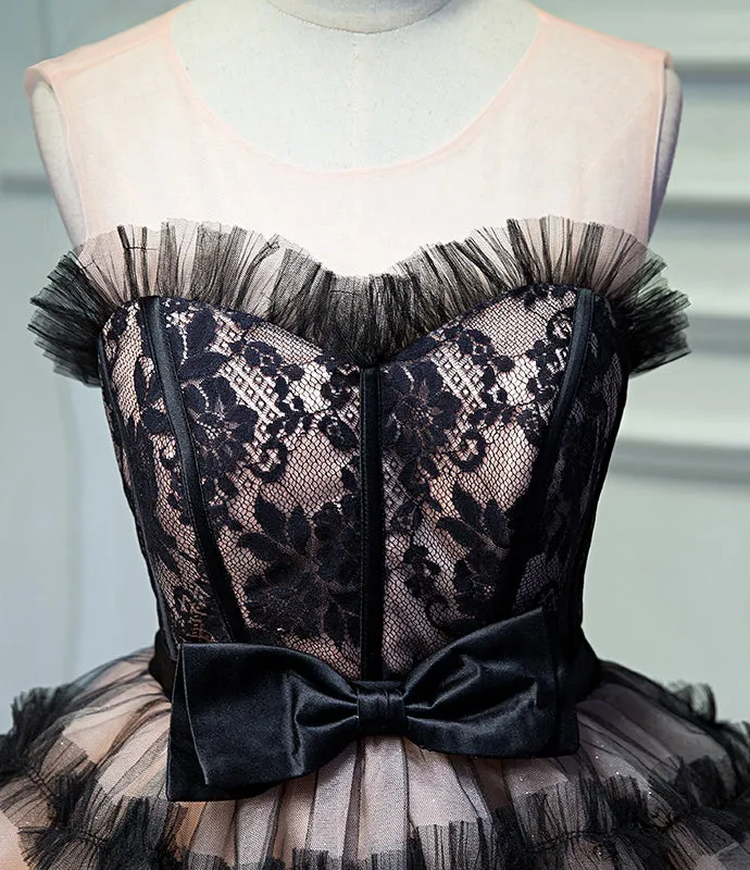 A Line Sheer Neck Tulle Homecoming Dresses with Bowknot N1979