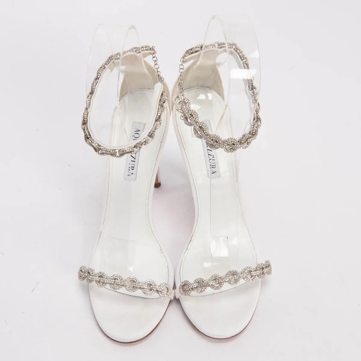 Aquazzura White Grosgrain Love Link Sandals 40