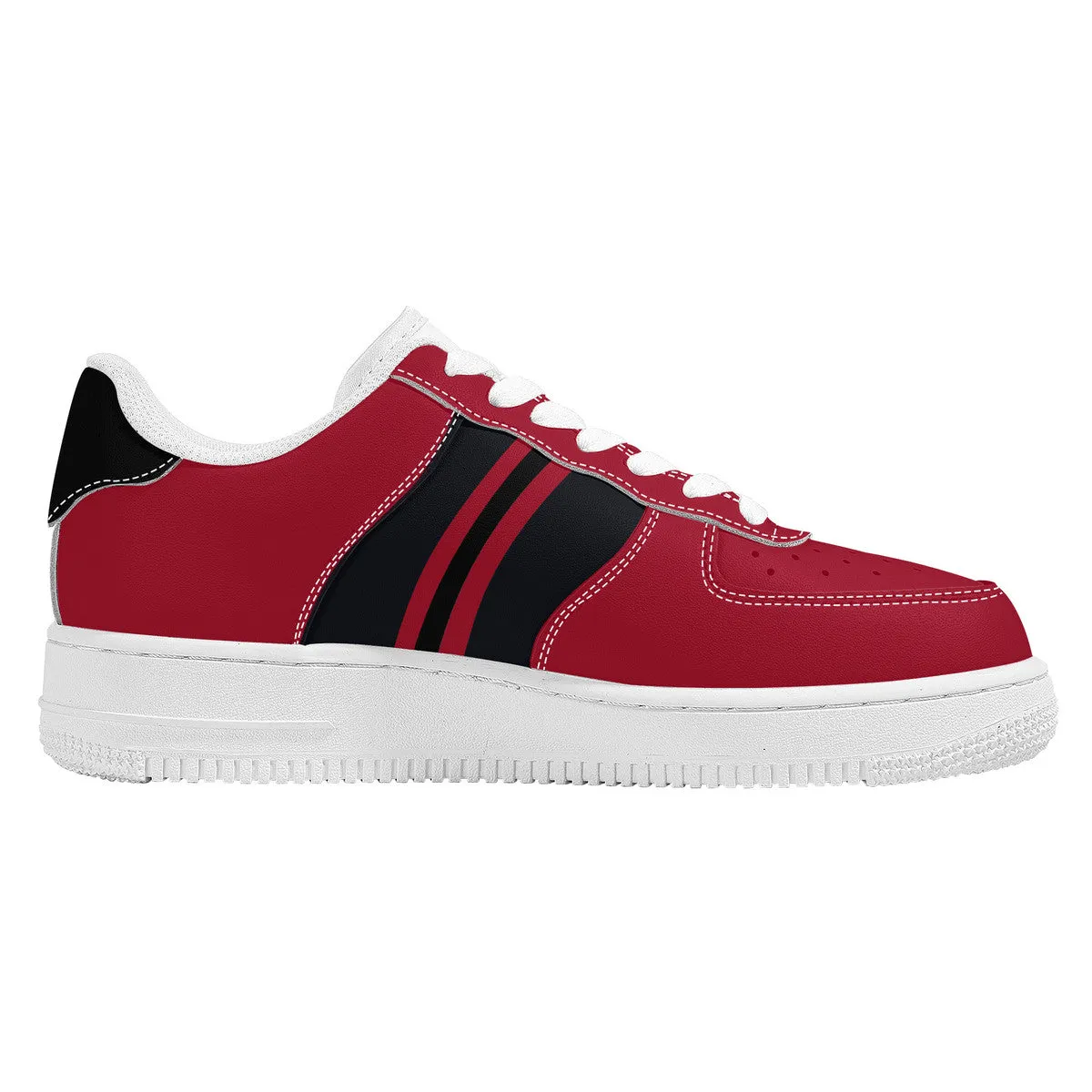 Black and Red with Football Stripes Unisex Air Force Sneakers