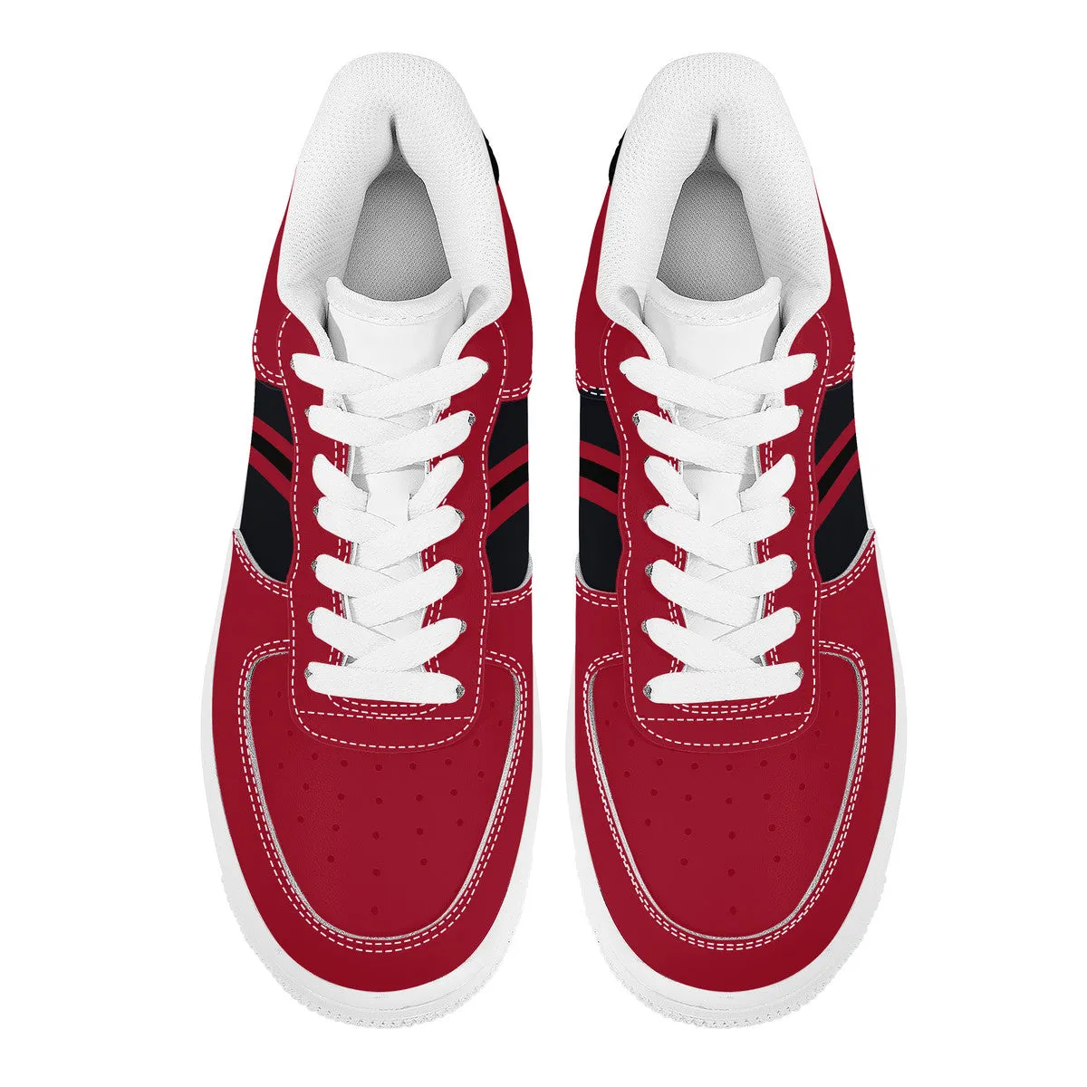 Black and Red with Football Stripes Unisex Air Force Sneakers