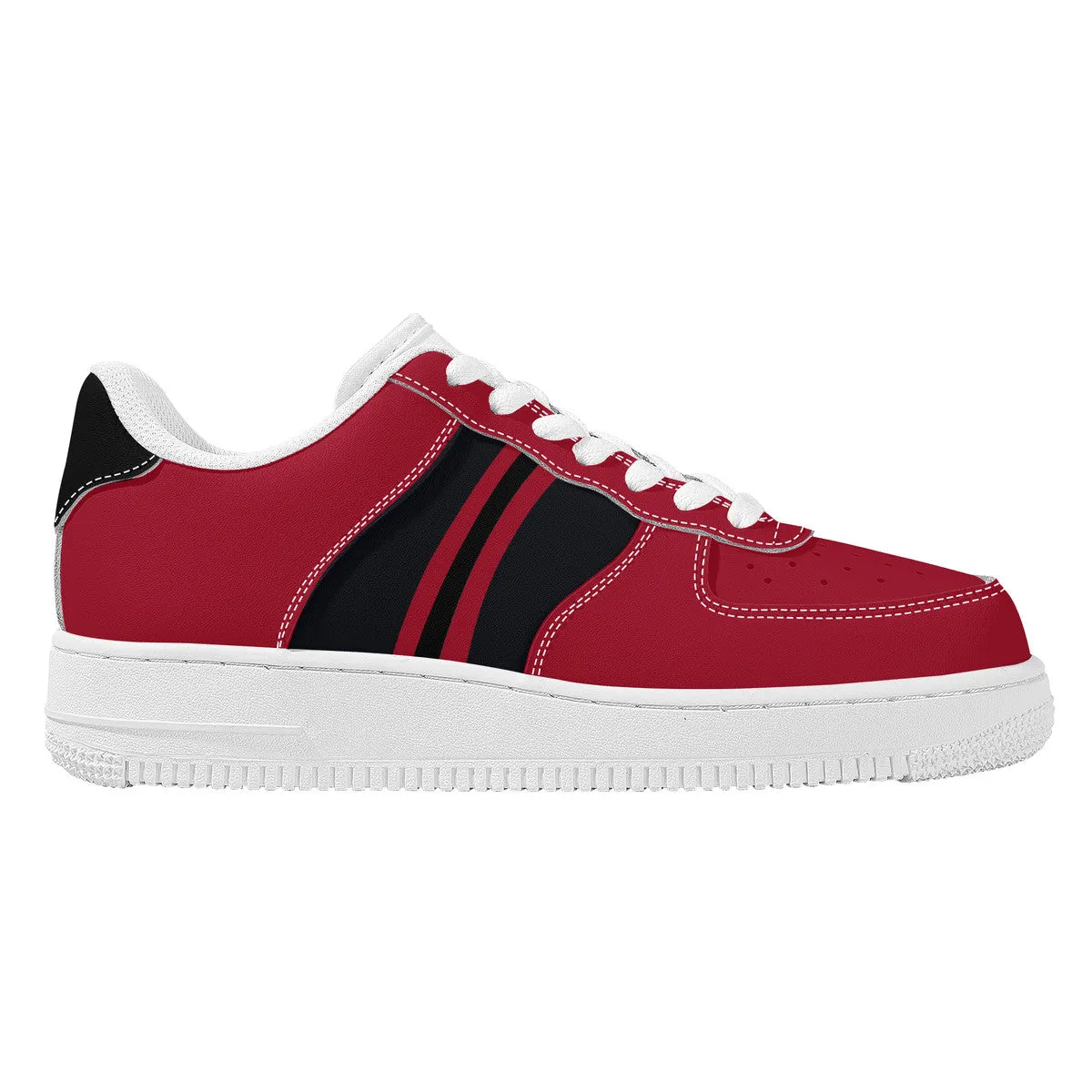 Black and Red with Football Stripes Unisex Air Force Sneakers