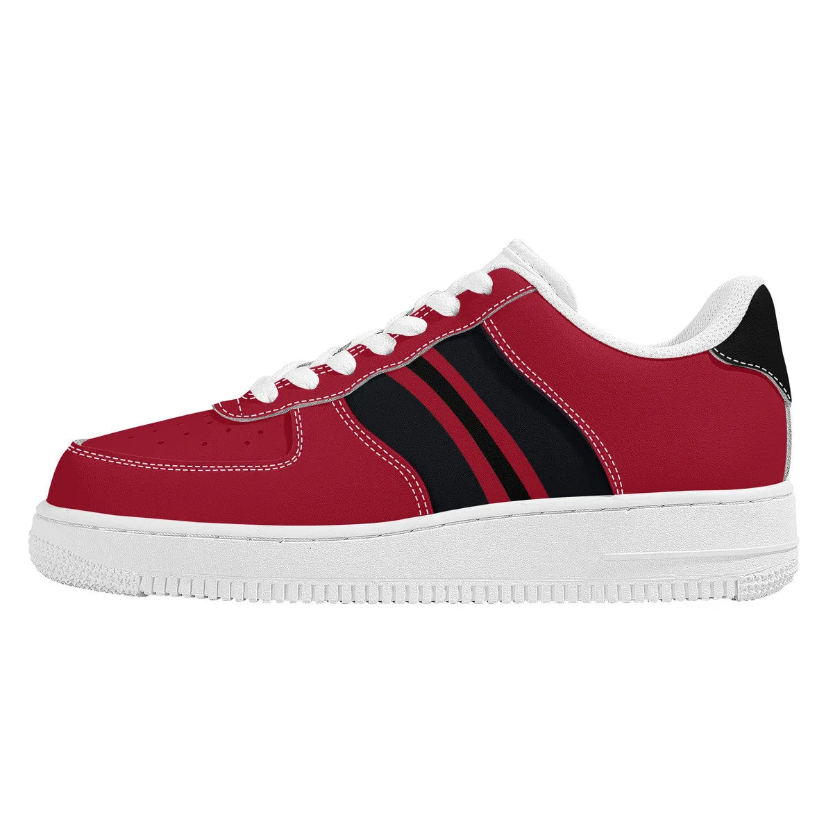 Black and Red with Football Stripes Unisex Air Force Sneakers
