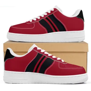 Black and Red with Football Stripes Unisex Air Force Sneakers