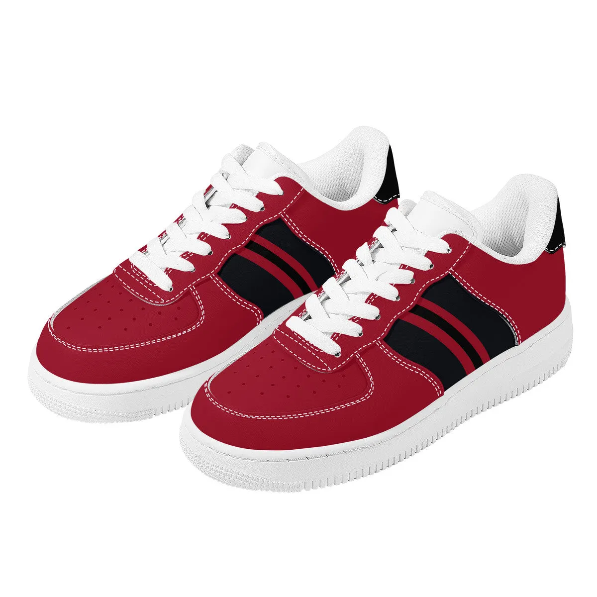 Black and Red with Football Stripes Unisex Air Force Sneakers