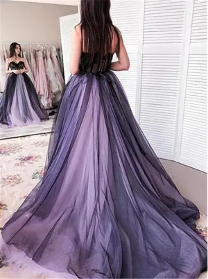Charming Sweetheart Appliques Ball Gown Tulle Long Prom Dresses MP801