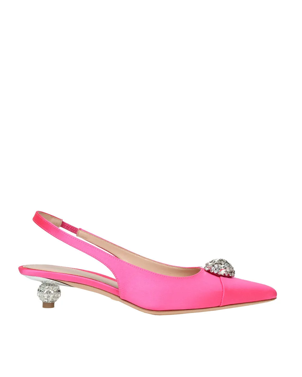 Crystal Button Satin Slingback in Pink