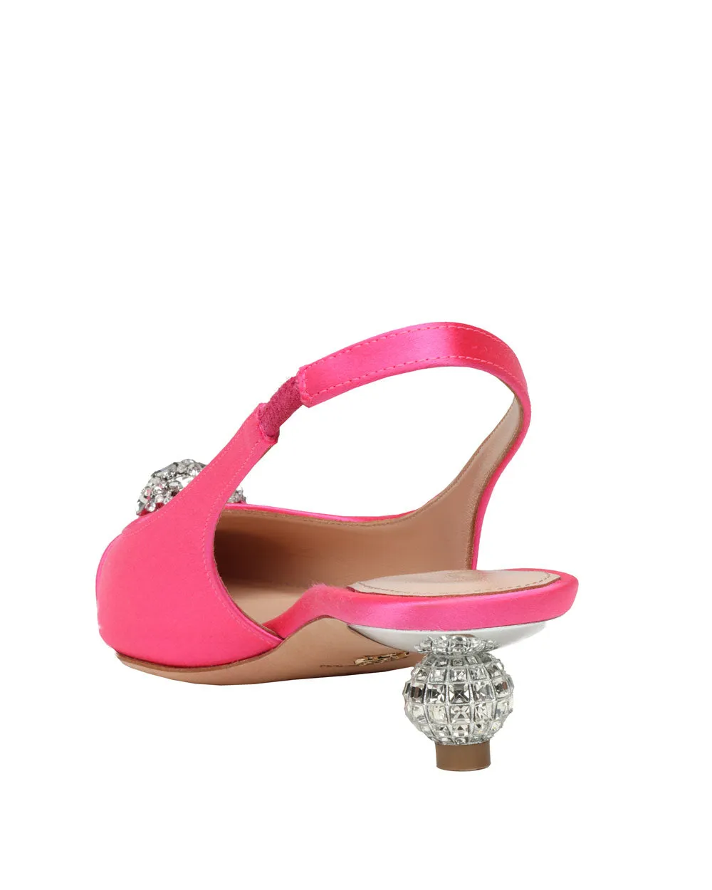 Crystal Button Satin Slingback in Pink