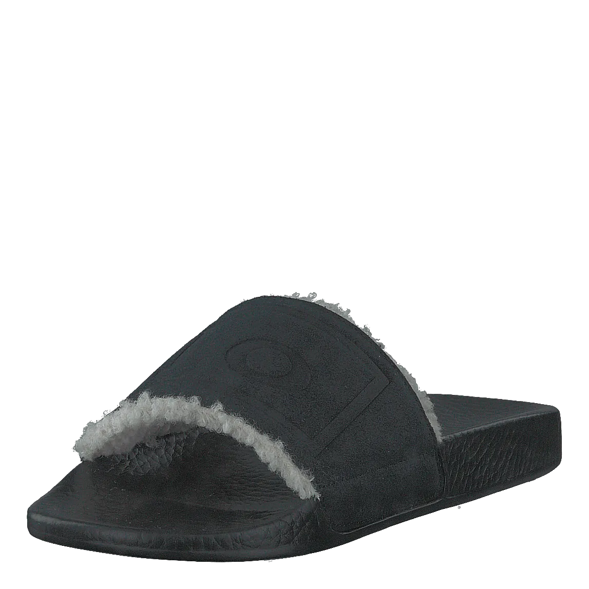 Faux-Shearling–Lined Suede Slide Black