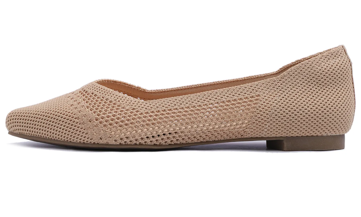 Feversole Women's Woven Fashion Breathable Knit Flat Shoes Pointed Nude Color