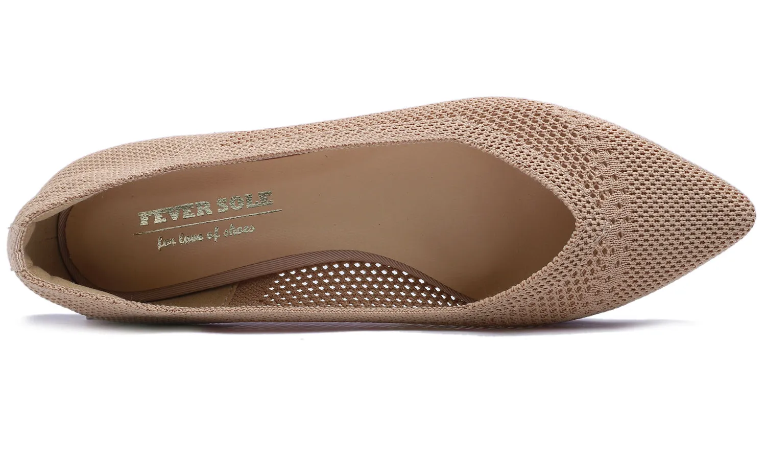 Feversole Women's Woven Fashion Breathable Knit Flat Shoes Pointed Nude Color