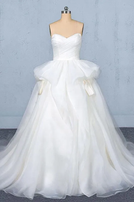 Gorgeous Ivory Ball Gown Sweetheart Sweep Train Tulle Wedding Dress N2350