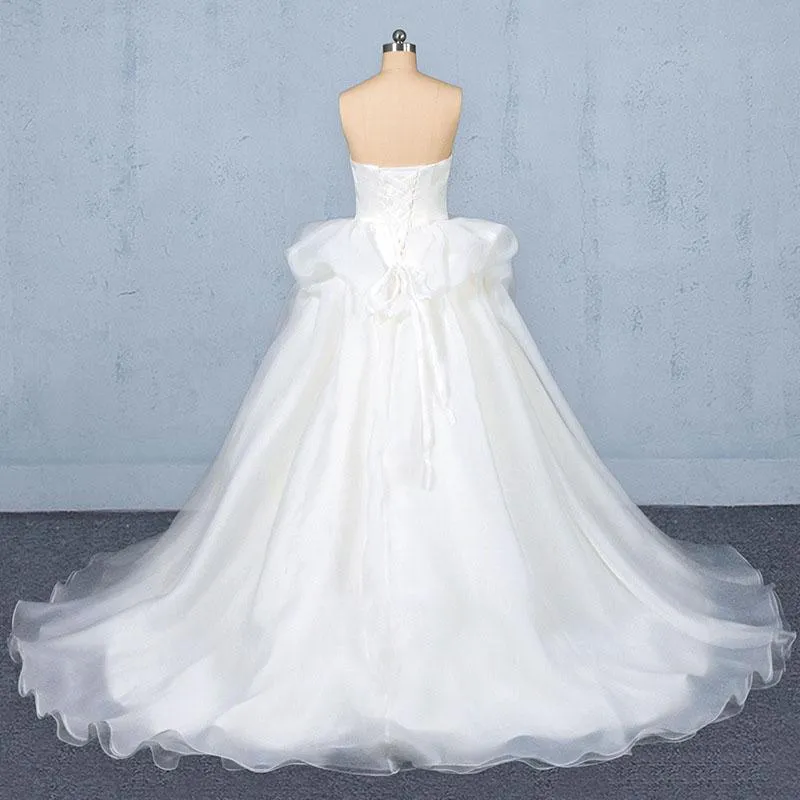 Gorgeous Ivory Ball Gown Sweetheart Sweep Train Tulle Wedding Dress N2350