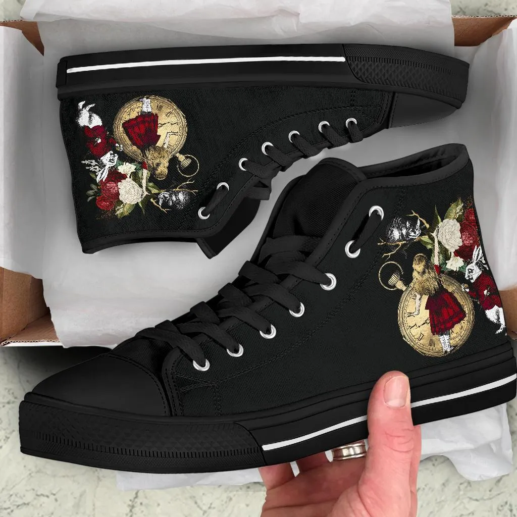 High Top Sneakers - Alice in Wonderland Gifts #32 Black/Red | Birthday Gifts, Gift Idea, Custom Sneakers Women, Custom Women's Sneakers