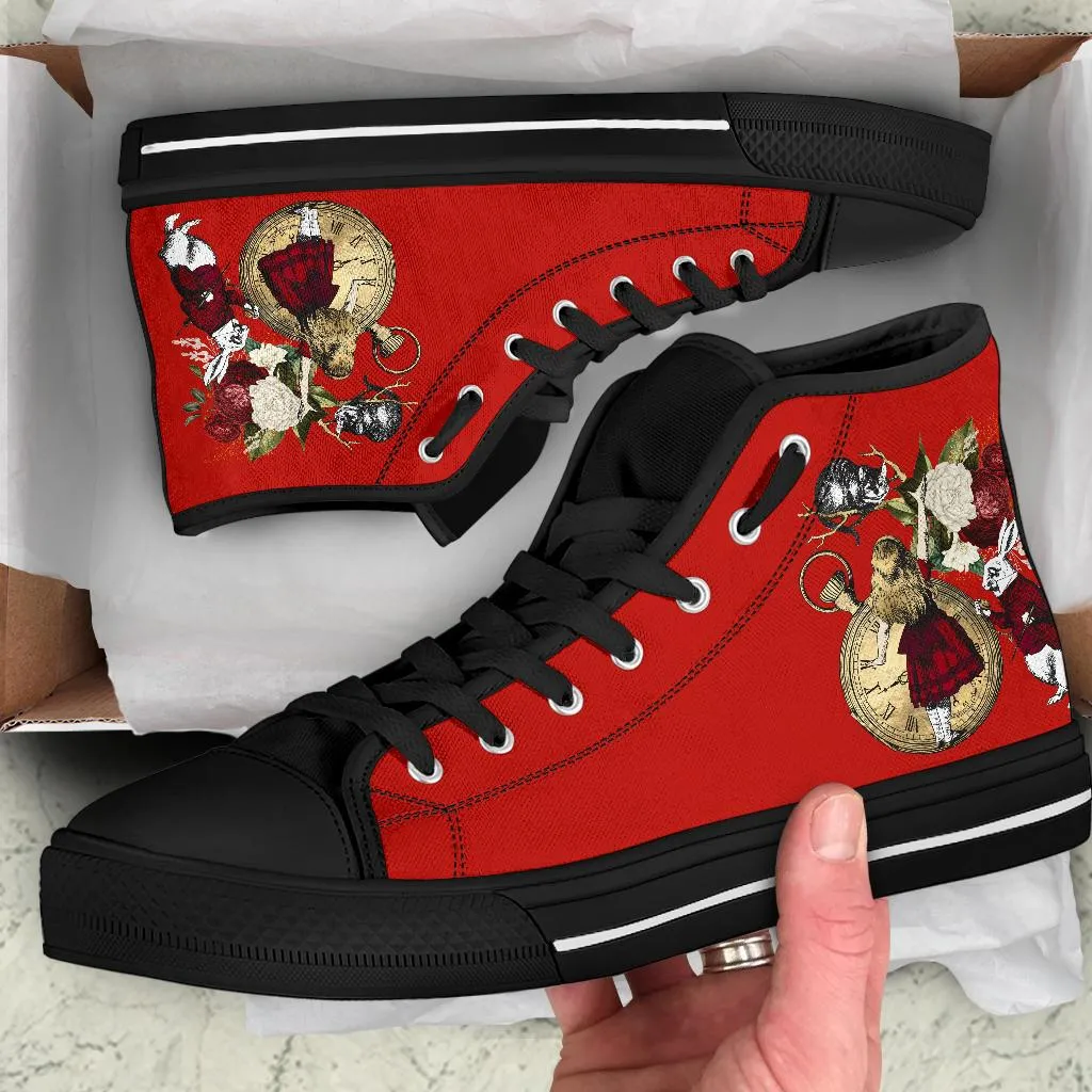 High Top Sneakers - Alice in Wonderland Gifts #32 Black/Red | Birthday Gifts, Gift Idea, Custom Sneakers Women, Custom Women's Sneakers