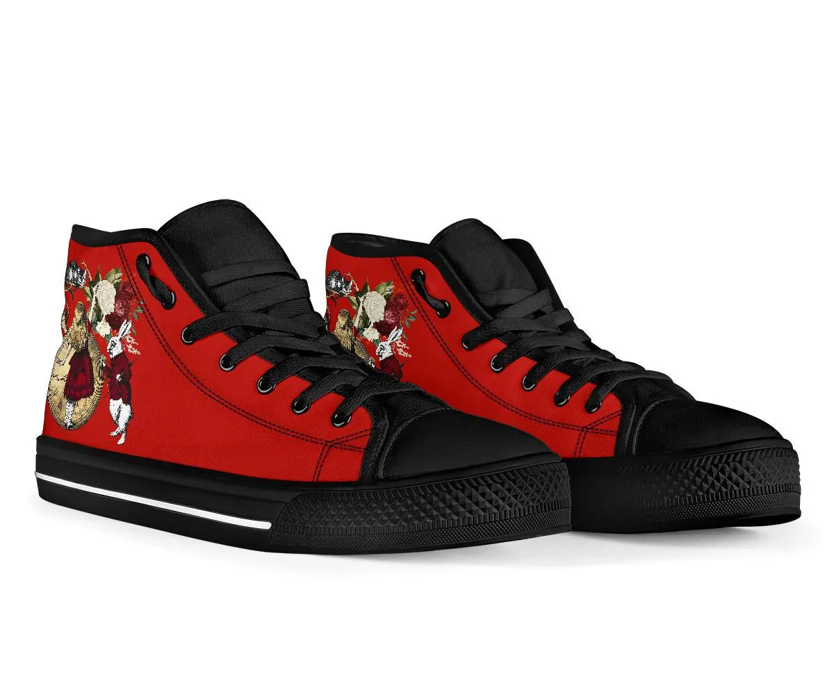 High Top Sneakers - Alice in Wonderland Gifts #32 Black/Red | Birthday Gifts, Gift Idea, Custom Sneakers Women, Custom Women's Sneakers