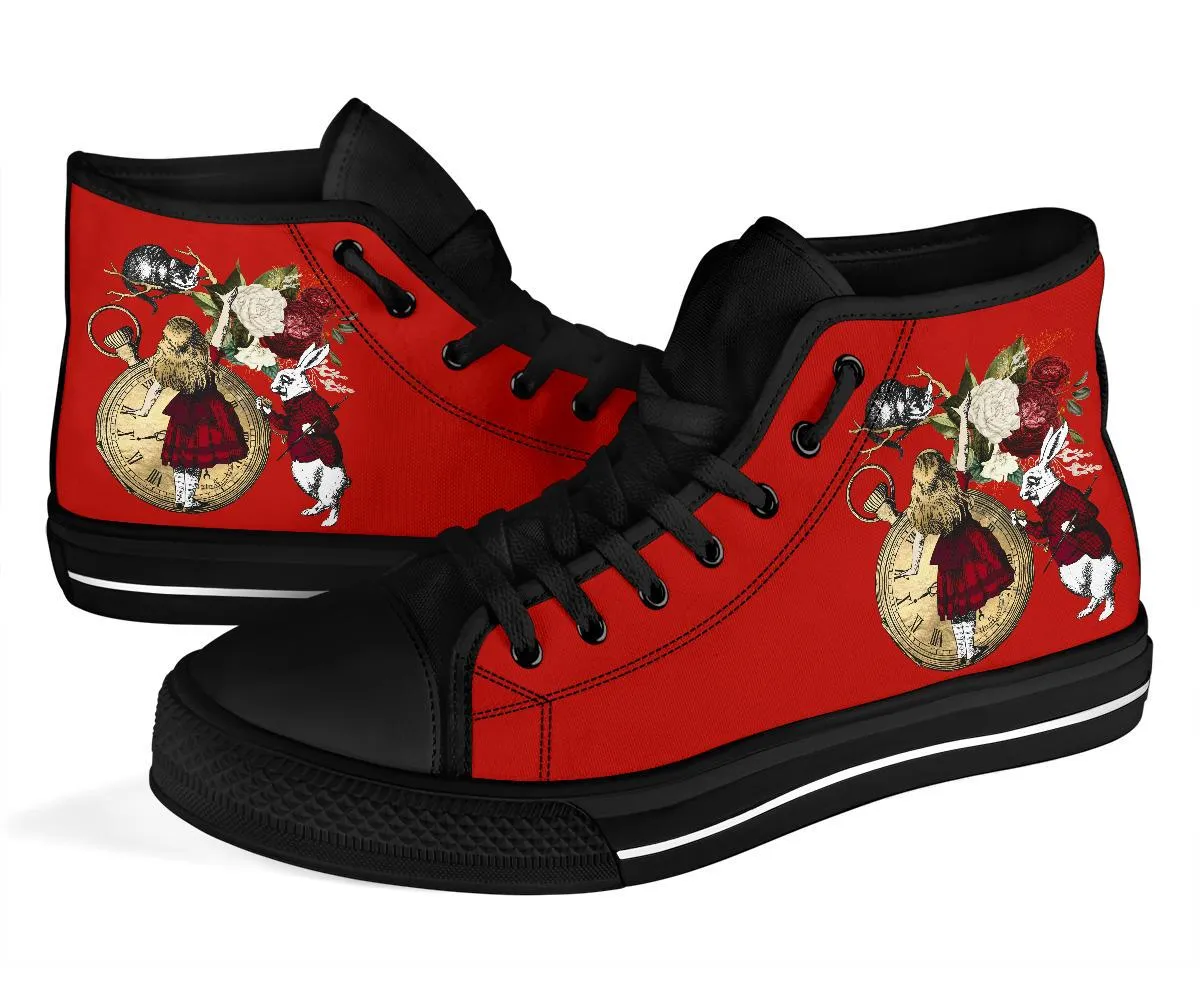 High Top Sneakers - Alice in Wonderland Gifts #32 Black/Red | Birthday Gifts, Gift Idea, Custom Sneakers Women, Custom Women's Sneakers