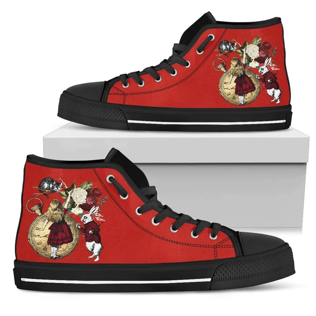 High Top Sneakers - Alice in Wonderland Gifts #32 Black/Red | Birthday Gifts, Gift Idea, Custom Sneakers Women, Custom Women's Sneakers