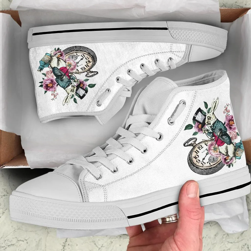 High Top Sneakers - Alice in Wonderland Gifts #43 White/Pink | Birthday Gifts, Gift Idea, Custom Sneakers Women, Custom Women's Sneakers