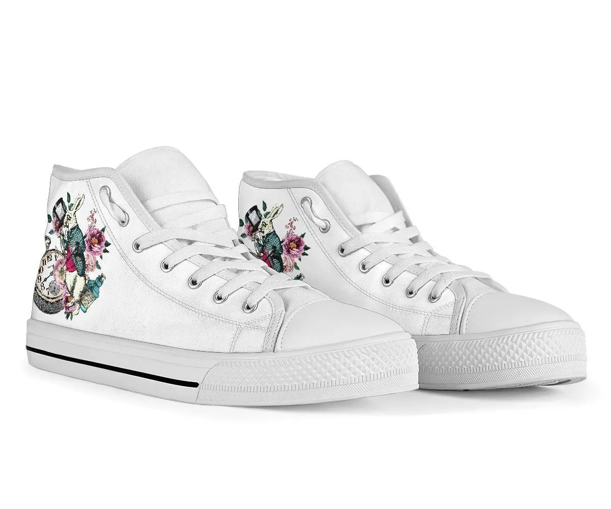 High Top Sneakers - Alice in Wonderland Gifts #43 White/Pink | Birthday Gifts, Gift Idea, Custom Sneakers Women, Custom Women's Sneakers