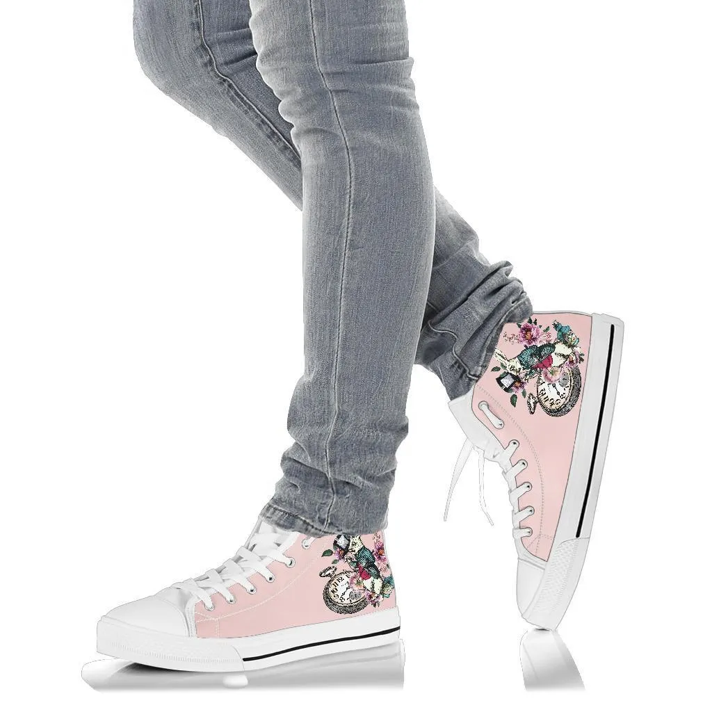 High Top Sneakers - Alice in Wonderland Gifts #43 White/Pink | Birthday Gifts, Gift Idea, Custom Sneakers Women, Custom Women's Sneakers