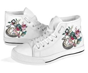 High Top Sneakers - Alice in Wonderland Gifts #43 White/Pink | Birthday Gifts, Gift Idea, Custom Sneakers Women, Custom Women's Sneakers