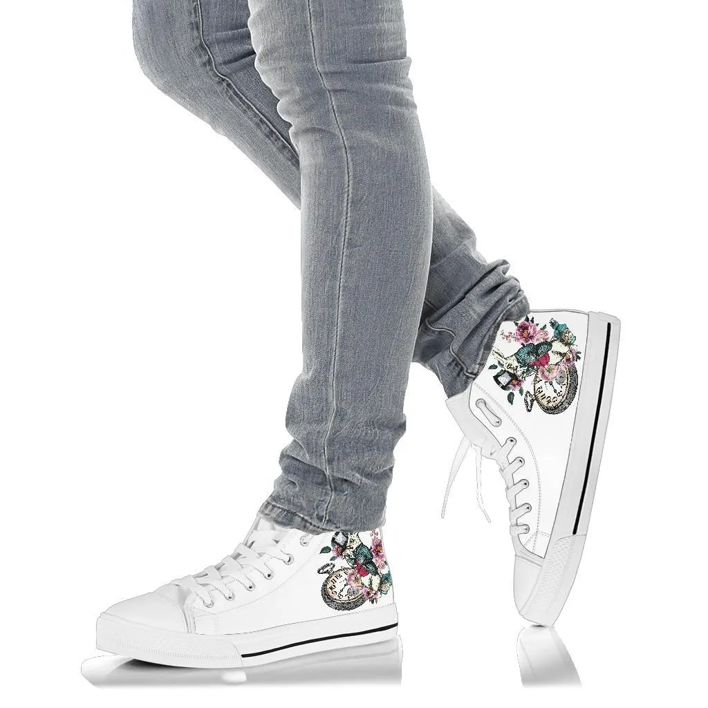 High Top Sneakers - Alice in Wonderland Gifts #43 White/Pink | Birthday Gifts, Gift Idea, Custom Sneakers Women, Custom Women's Sneakers