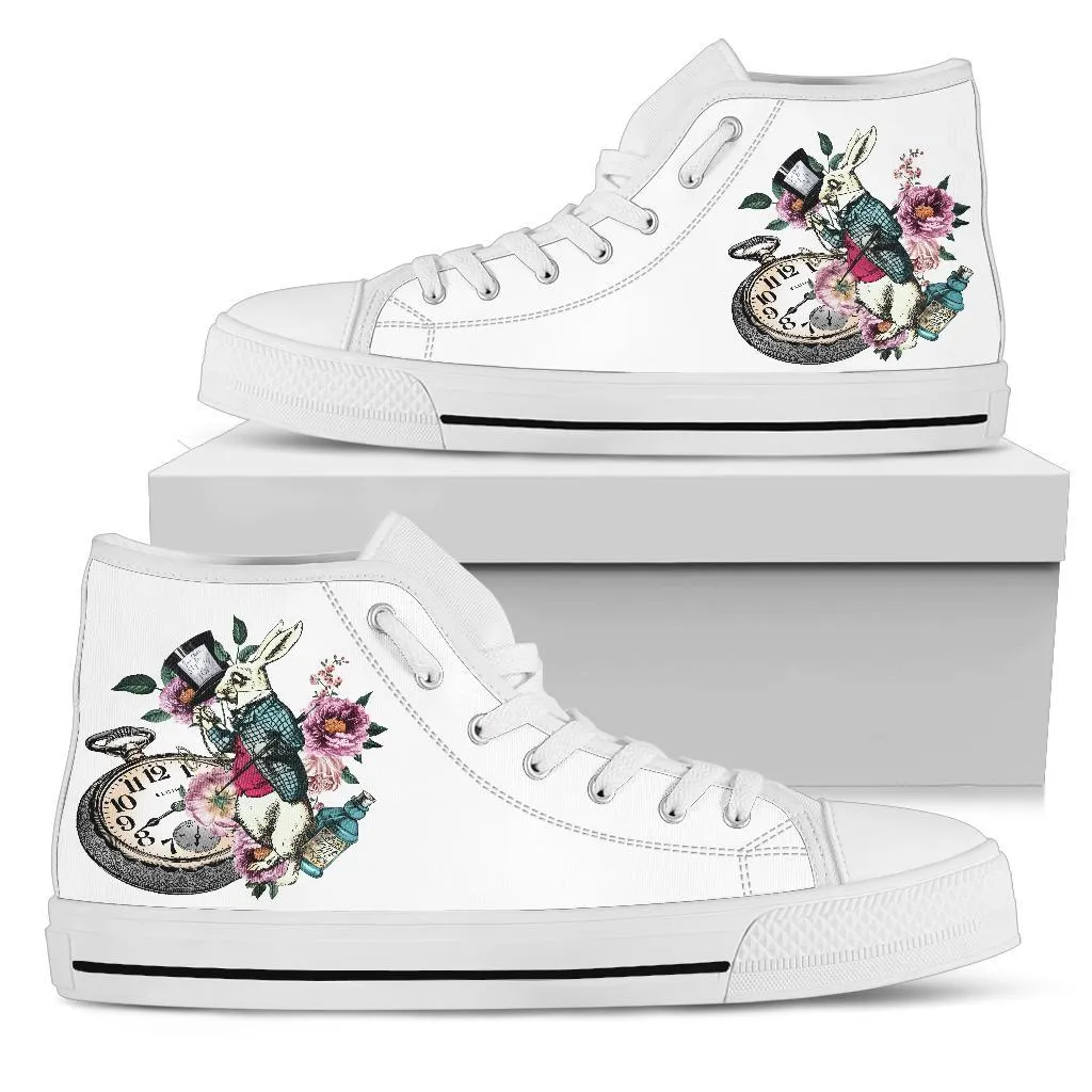 High Top Sneakers - Alice in Wonderland Gifts #43 White/Pink | Birthday Gifts, Gift Idea, Custom Sneakers Women, Custom Women's Sneakers