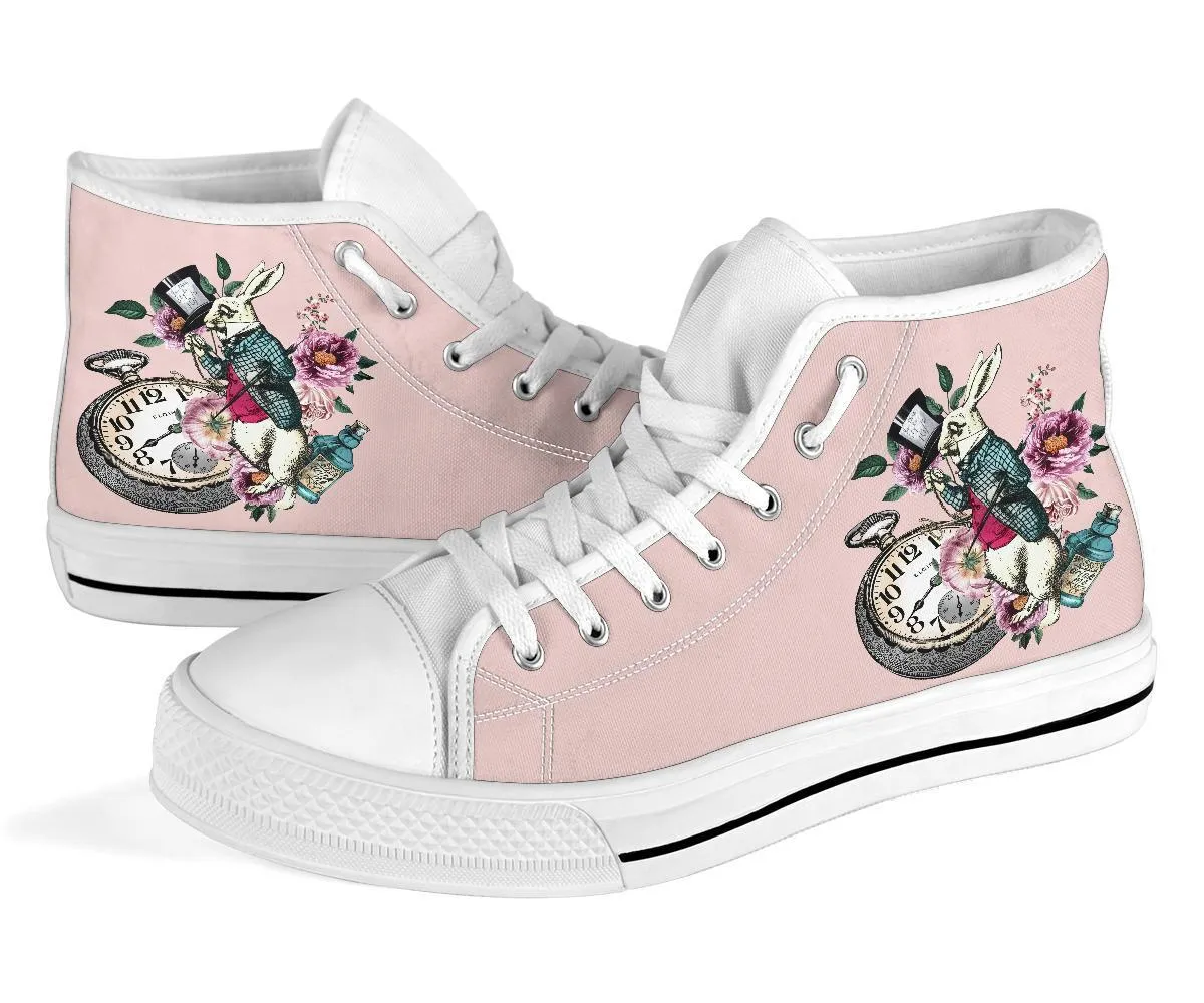High Top Sneakers - Alice in Wonderland Gifts #43 White/Pink | Birthday Gifts, Gift Idea, Custom Sneakers Women, Custom Women's Sneakers