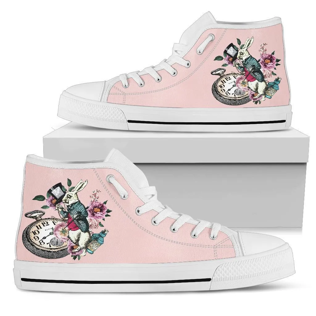 High Top Sneakers - Alice in Wonderland Gifts #43 White/Pink | Birthday Gifts, Gift Idea, Custom Sneakers Women, Custom Women's Sneakers