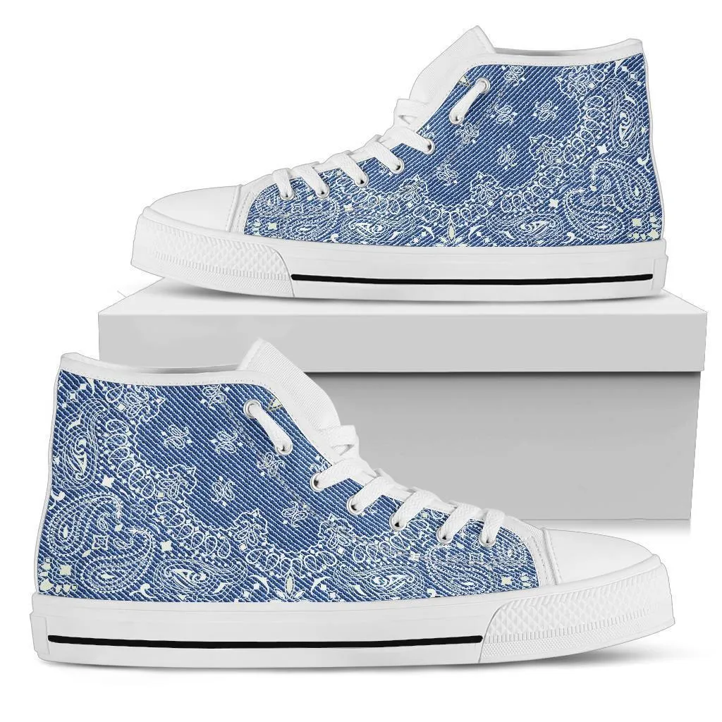 High Top Sneakers - Blue Paisley Print (White) | Custom High Top Shoes, Patterned High Top Sneakers, High Top Sneakers for Women, Unisex Shoes
