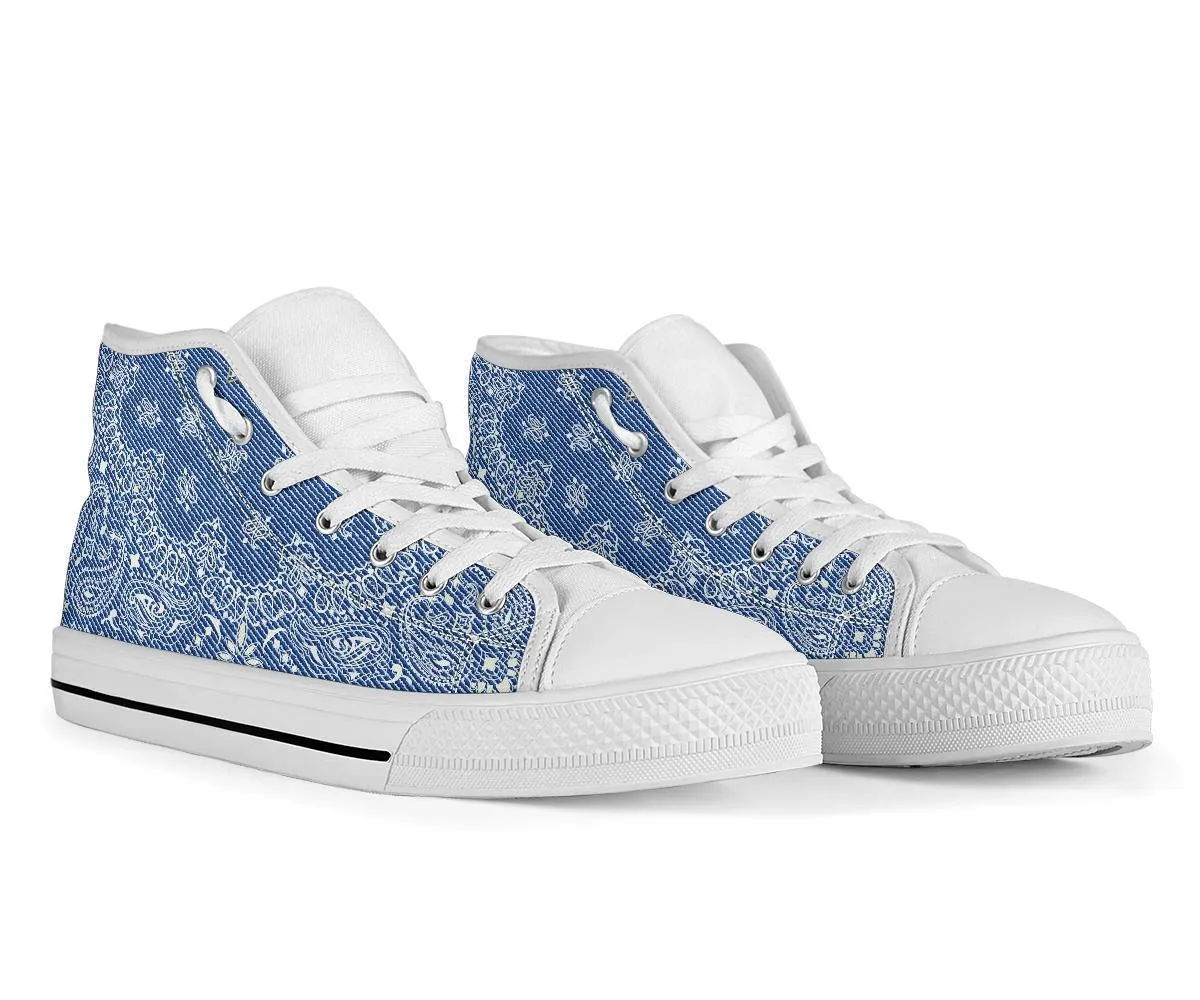 High Top Sneakers - Blue Paisley Print (White) | Custom High Top Shoes, Patterned High Top Sneakers, High Top Sneakers for Women, Unisex Shoes