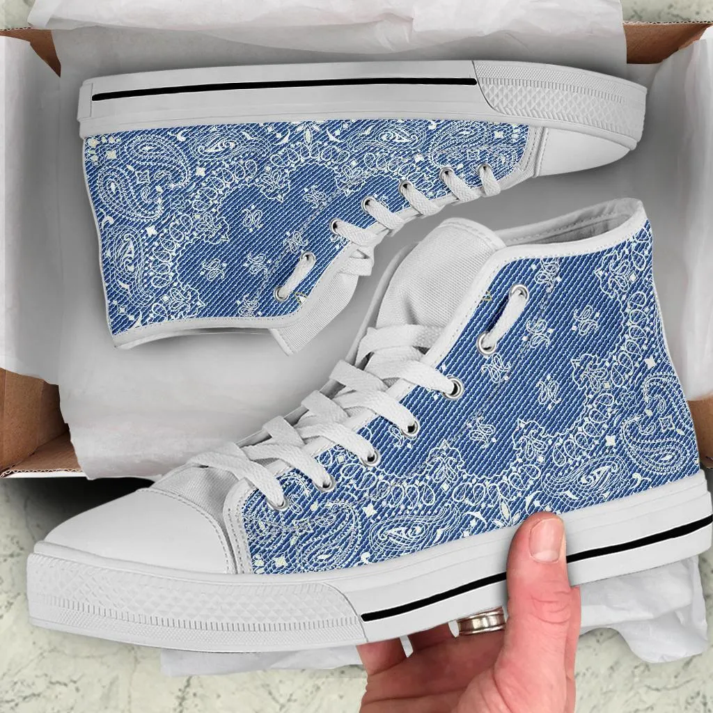 High Top Sneakers - Blue Paisley Print (White) | Custom High Top Shoes, Patterned High Top Sneakers, High Top Sneakers for Women, Unisex Shoes
