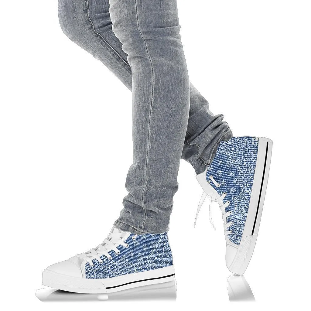 High Top Sneakers - Blue Paisley Print (White) | Custom High Top Shoes, Patterned High Top Sneakers, High Top Sneakers for Women, Unisex Shoes