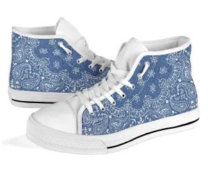 High Top Sneakers - Blue Paisley Print (White) | Custom High Top Shoes, Patterned High Top Sneakers, High Top Sneakers for Women, Unisex Shoes