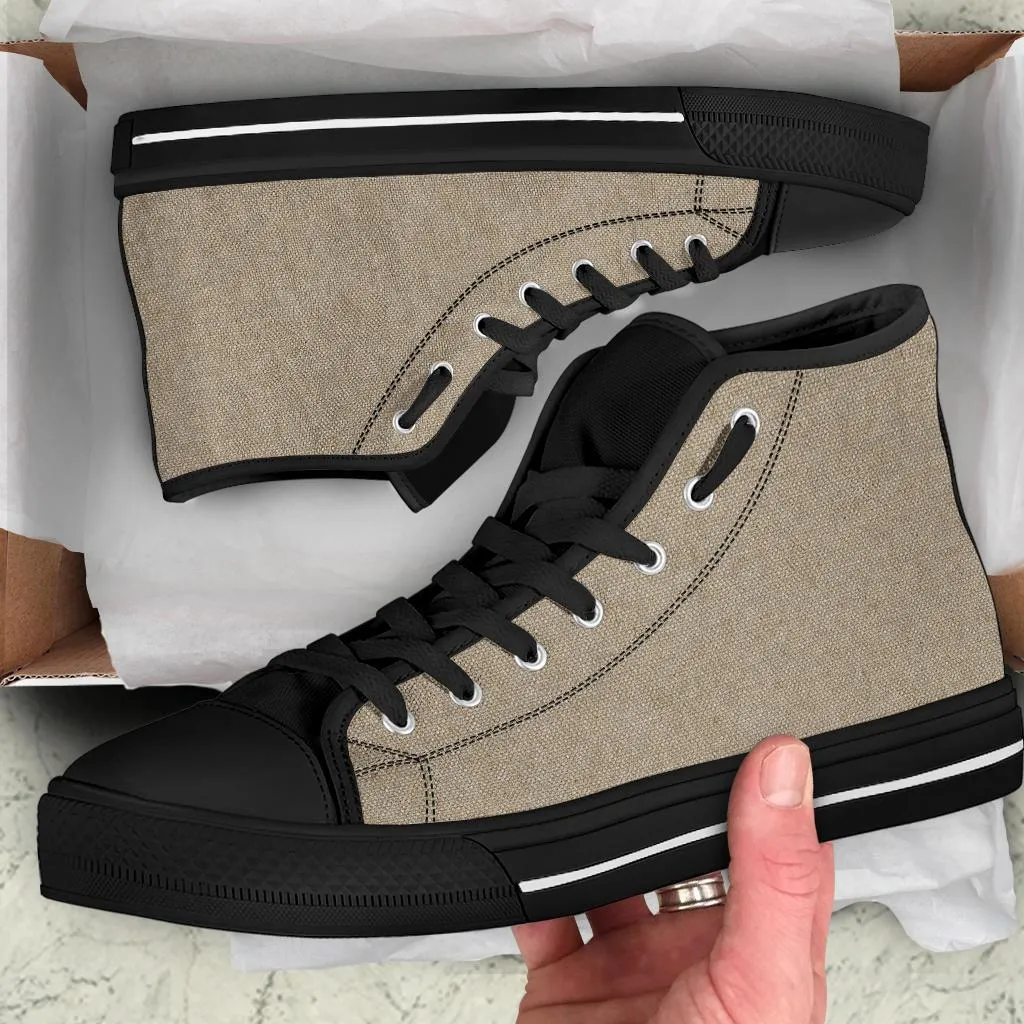 High Top Sneakers - Khaki (Black) | Custom High Top Shoes, Patterned High Top Sneakers, High Top Sneakers for Women, Unisex Shoes
