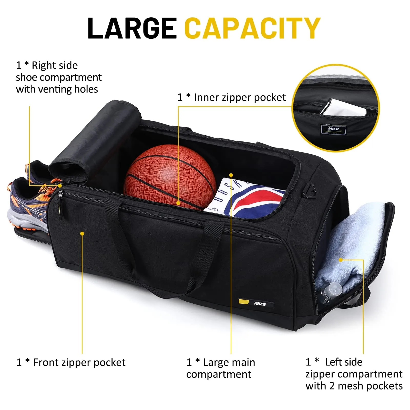 Large Gym Duffle Bags for Men with Shoe Compartment