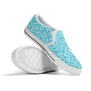 Luminous Swirls: Abstract Watercolor Floral Patterns in Lime Green and Blue Womens Canvas Slip On Shoes US5-US12
