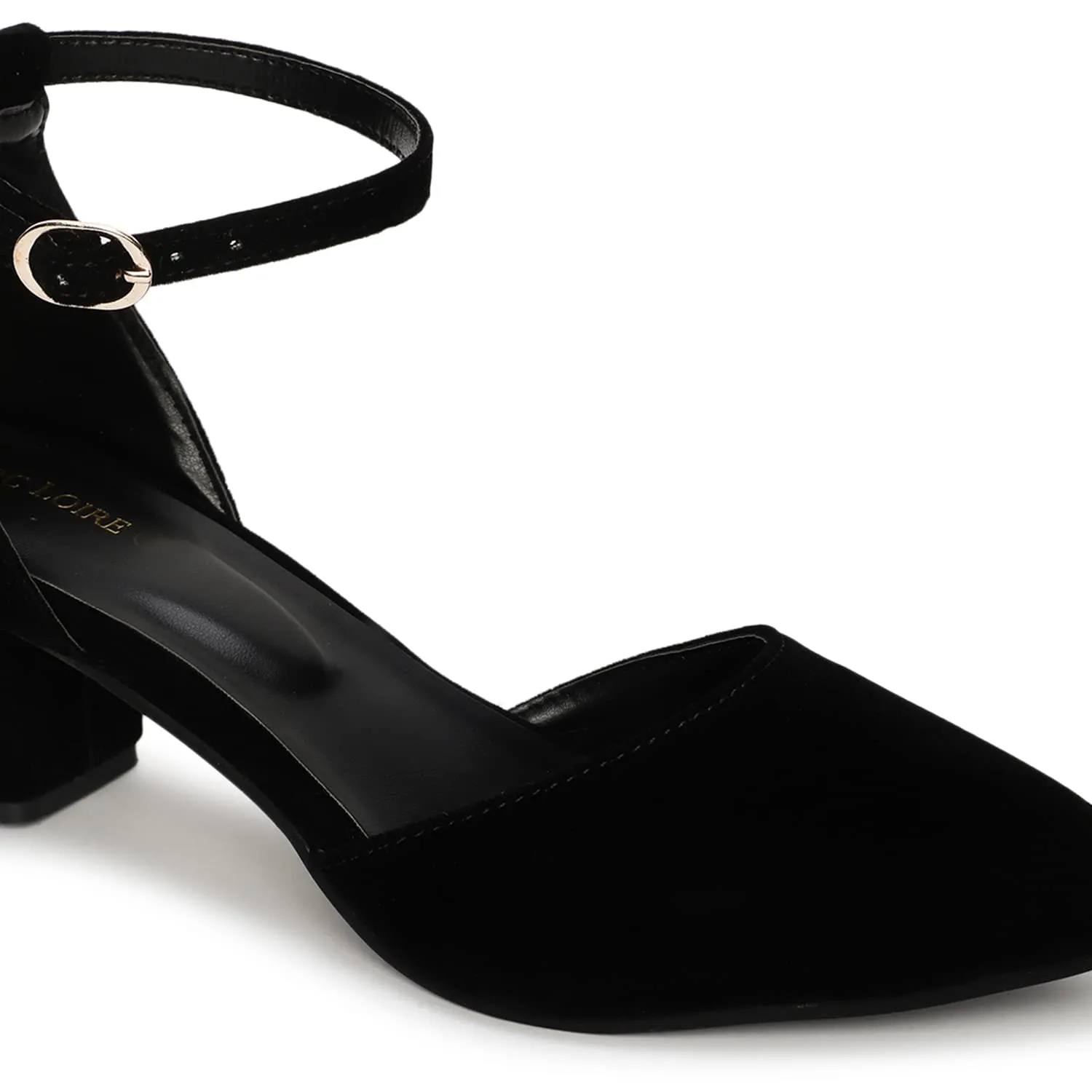 Marc Loire Women’s Pointed Toe Block Heel Fashion Sandals with Buckled Ankle Strap (Black, numeric_6)