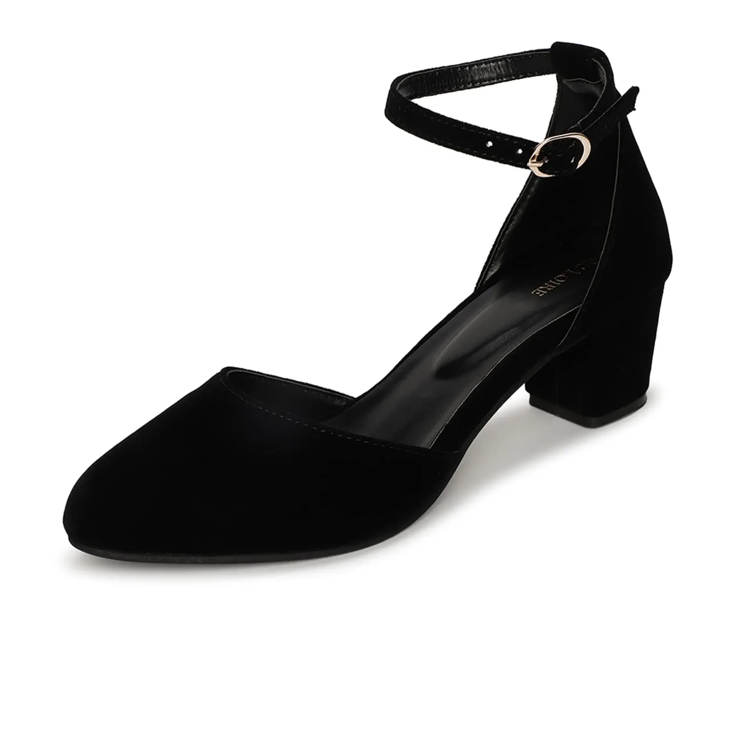 Marc Loire Women’s Pointed Toe Block Heel Fashion Sandals with Buckled Ankle Strap (Black, numeric_6)