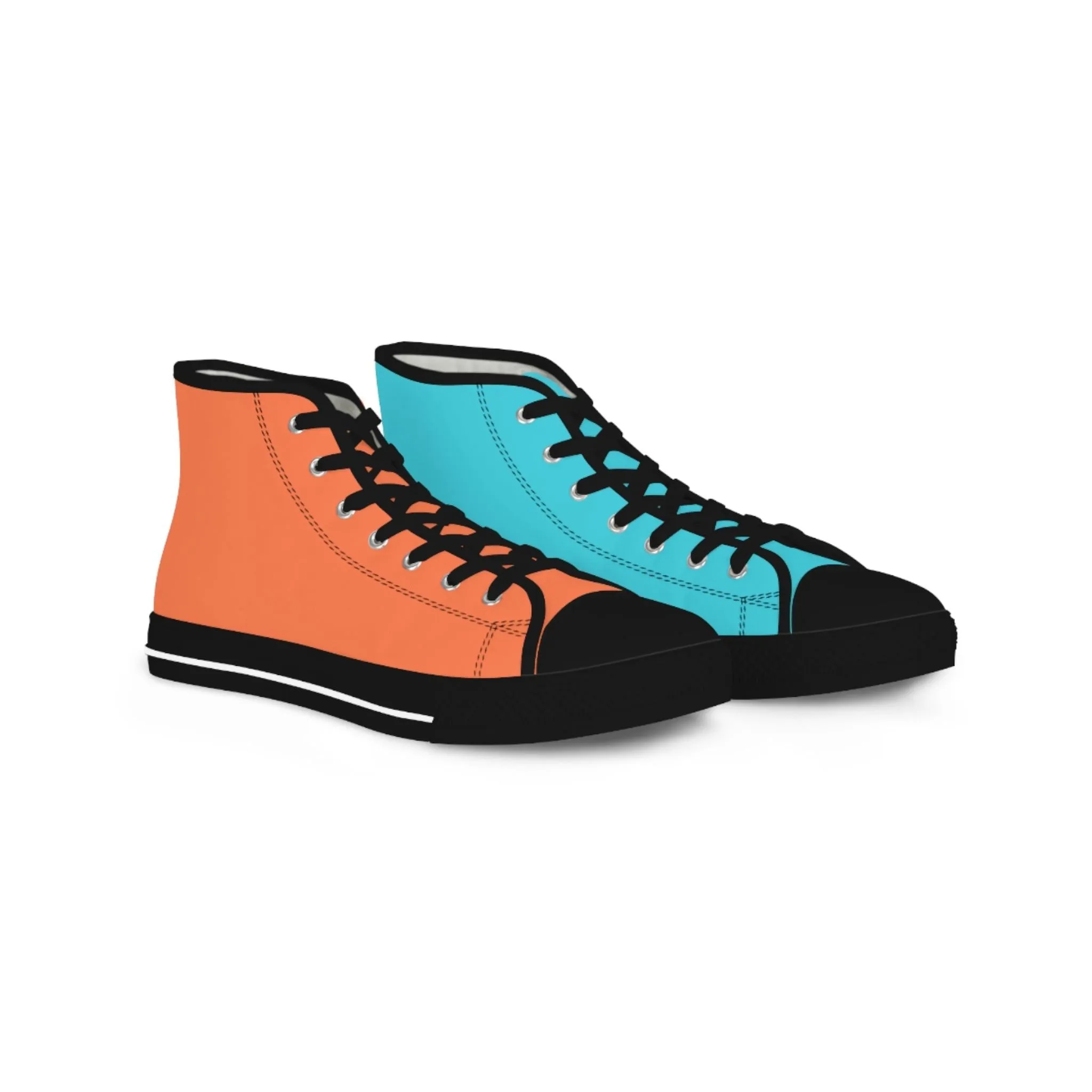 Men's Turquoise & Coral Mismatched High Top Sneakers