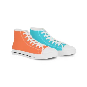Men's Turquoise & Coral Mismatched High Top Sneakers