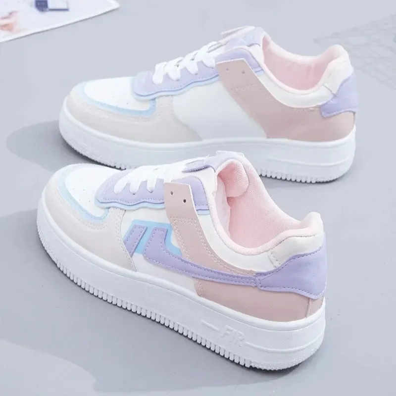 Meredith - Trendy White Platform Canvas Sneakers for Women